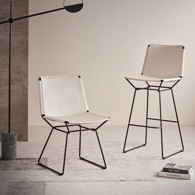 

Italian minimalist saddle leather bar chair high-end industrial style bar chair bar stool