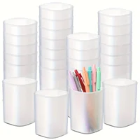 10pcs Frosted Round Plastic Pen Holders - Transparent Desk Organizers for Office, School, and Home Use, for Pens, Pencils 1