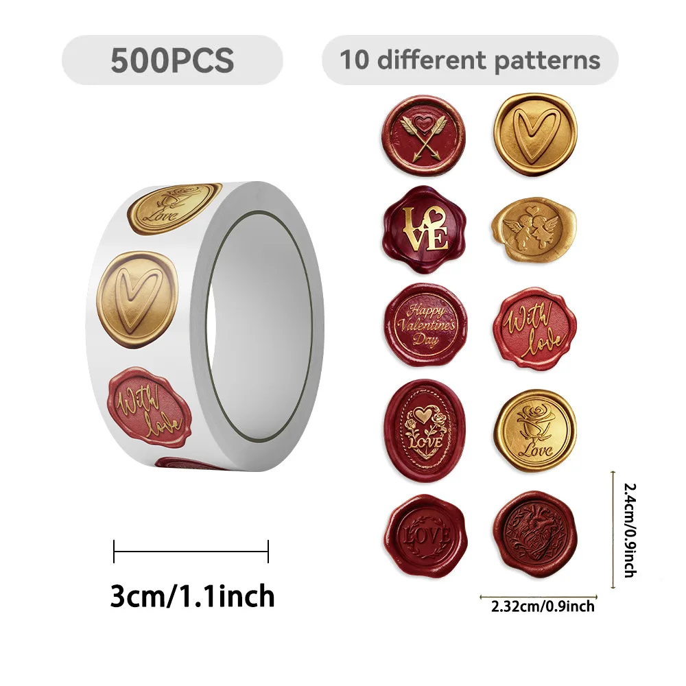 500PCS/롤 왁스 씰 스티커 발렌타인 데이 레드 하트 스티커 씰 라벨 수제 스티커 스크랩북 사랑 장식 데칼