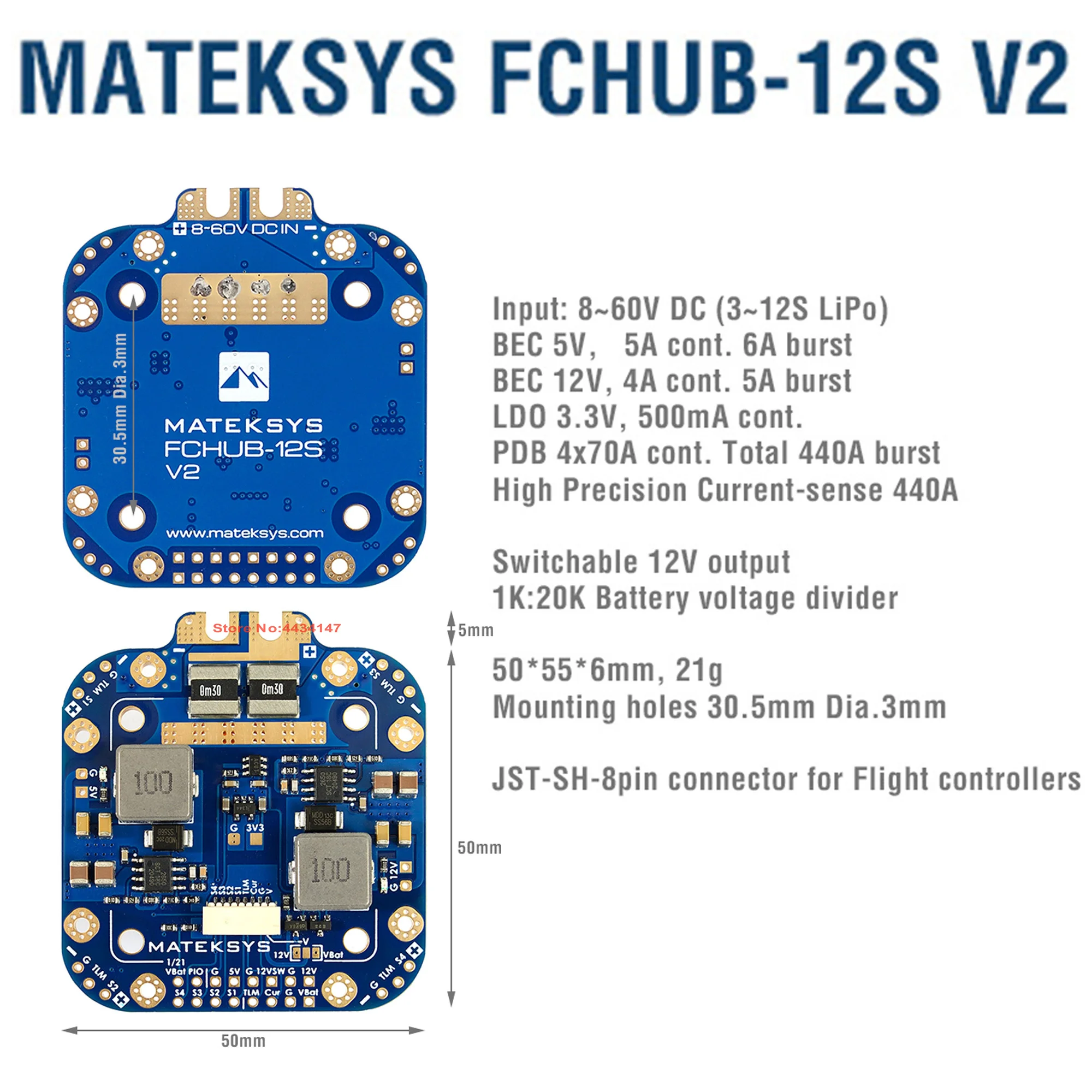 รูปสินค้า แผ่นวงจรควบคุมพลังงานโดรน 3-12S LiPo สำหรับ FPV