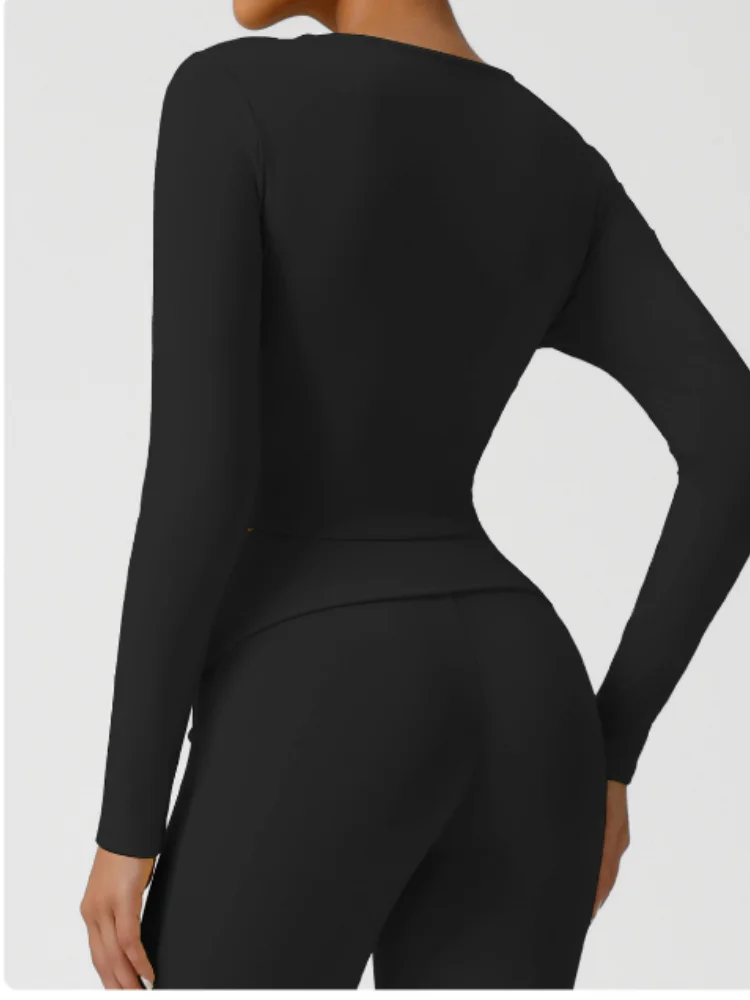 새로운 스레드 V넥 요가 셔츠 여성 단색 긴팔 버튼 스포츠 가디건 아우터 슬림핏 운동 러닝 티셔츠 탑