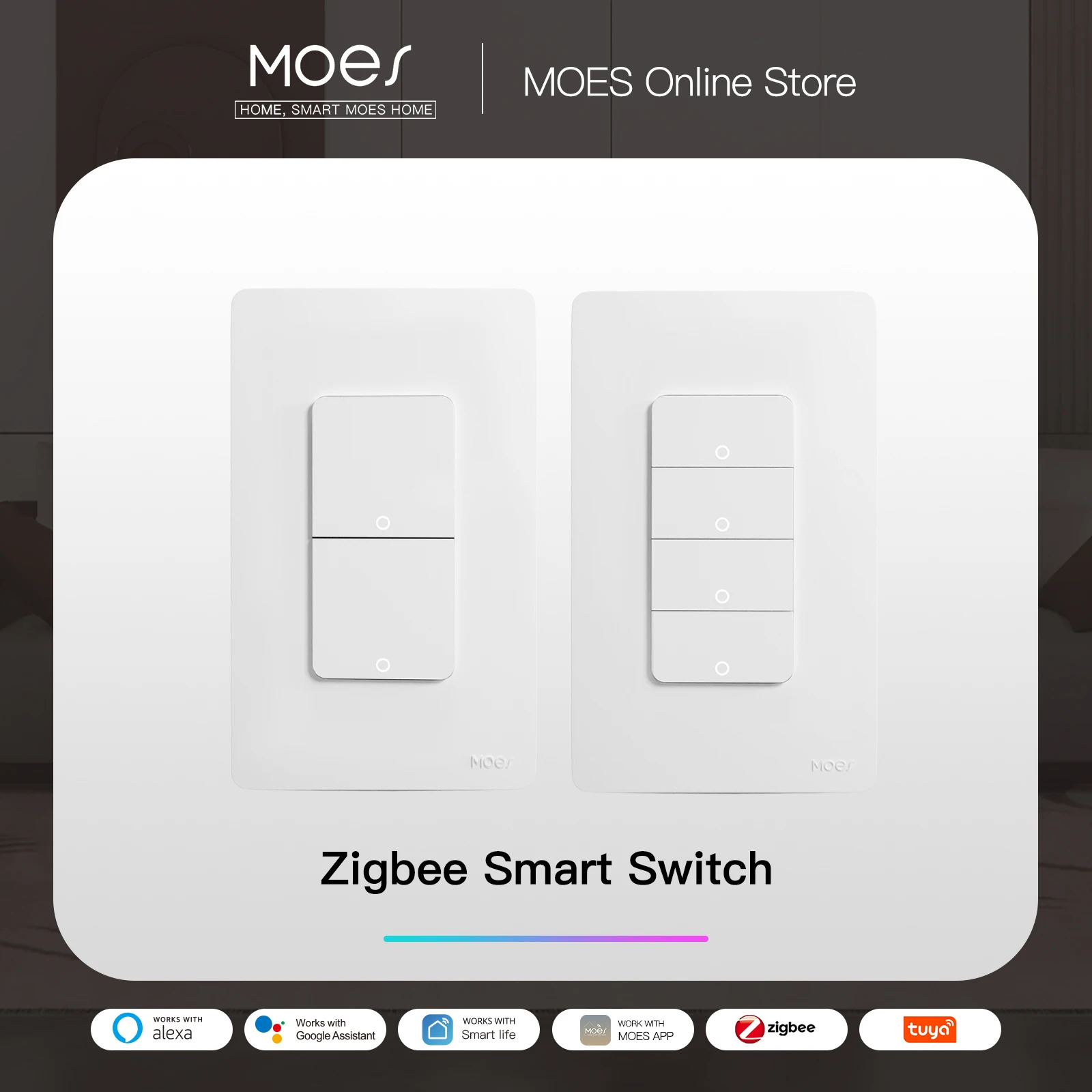 Smart Light Switch MOES Tuya ZigBee US Push Button Wall Switch Work with Alexa Google Home Neutral Wire/No Neutral Wire Required
