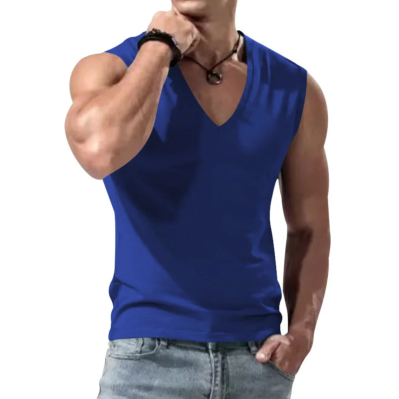 2025 sommer Komfortable Einfarbig V-ausschnitt Tank Tops Casual Atmungsaktive Ärmelloses T-Shirt Männer Sport Weste männer unterhemd Tops – Detail 16