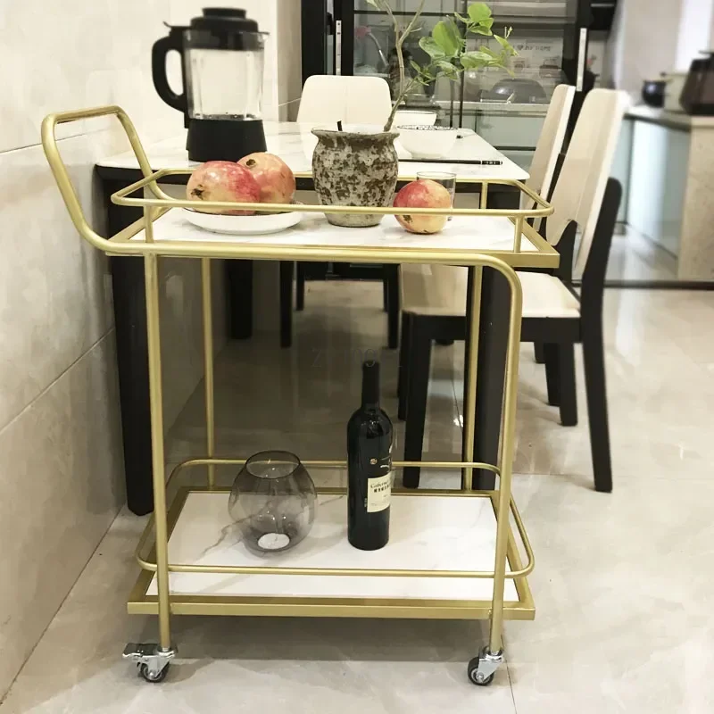 *Cart Hotel Cleaning Wheeled Double Multipurpose Utility Storage Gold Trolley Tool High-style Rotating Bar Portable