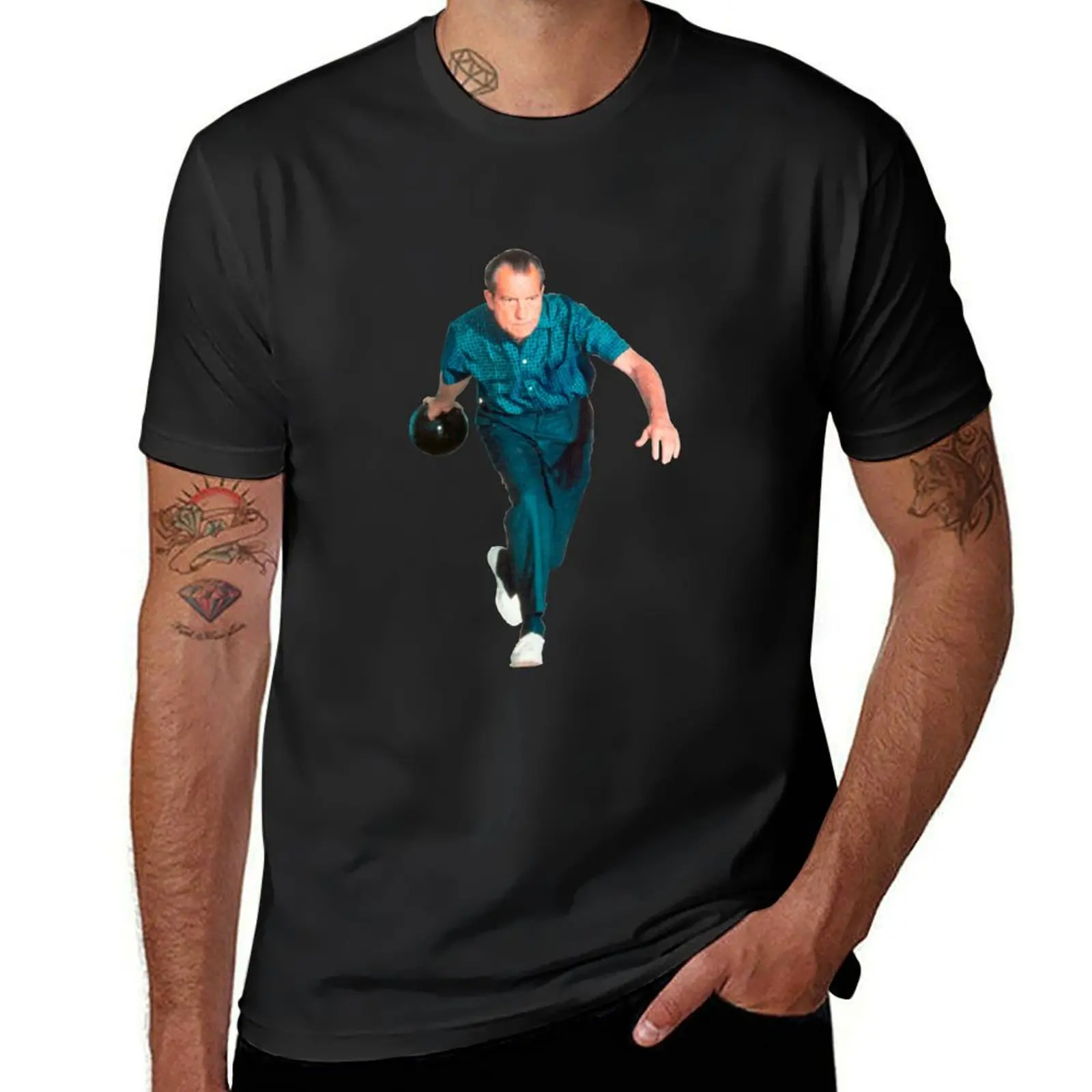 

President Richard Nixon Bowling At The White House - Color Version T-Shirt tees Short sleeve tee men