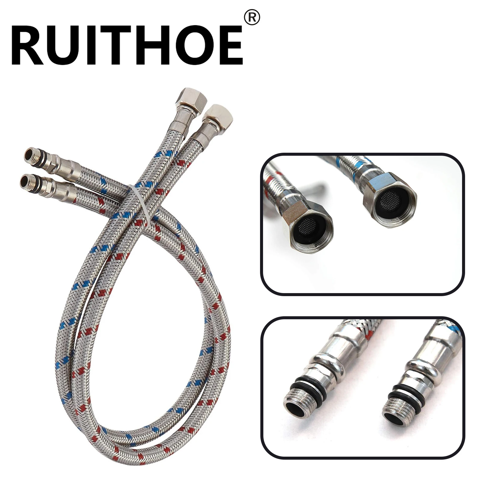 2 Piece 24-Inch Long Faucet Connector Stainless Steel Supply Hose 3/8 9/16 1/2 Female Compression Thread x M10 Male Connector