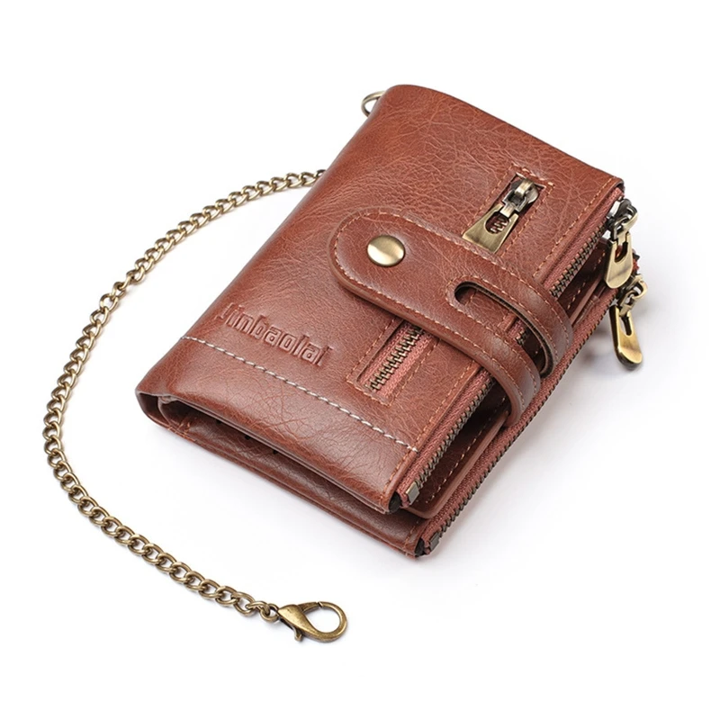 Chain Wallets for Men Leather Bifold Wallet Men Casual Purse Credit Card with Coin Pocket Business Travel Use