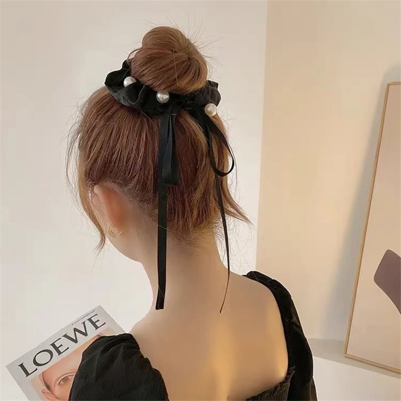 女の子と女性のためのビーズの黒いシュシュ ヘアアクセサリー 新しいコレクション Aliexpress