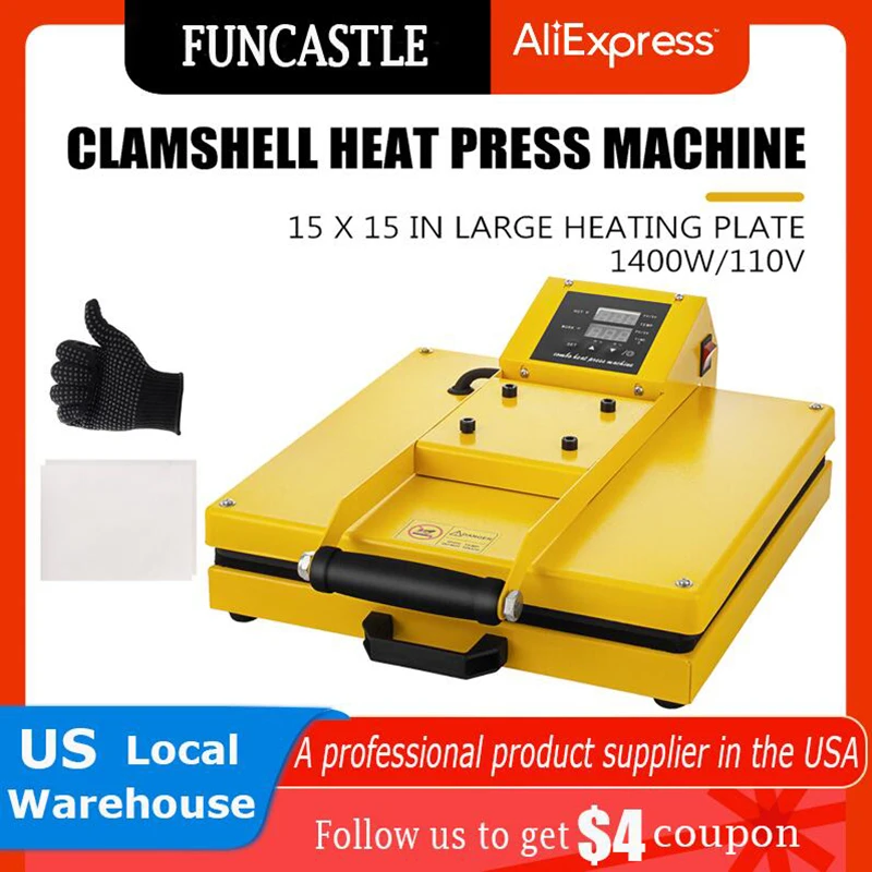 

15"X15"Clamshell T-shirt Heat Press Machine Heat Transfer DIY Digital Sewing Away embossing folders sublimation Printing machine