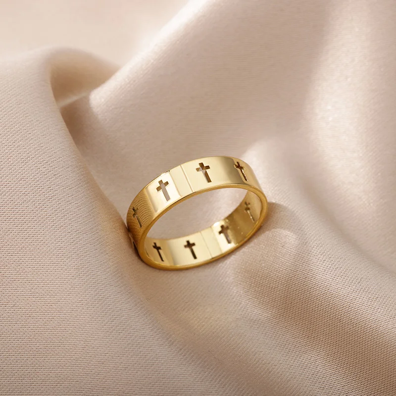 Stainless Steel Cross Rings For Women Men