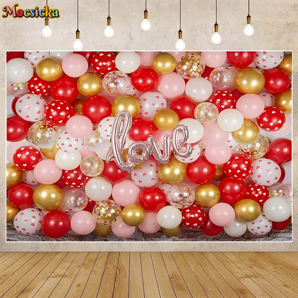 

Mocsicka Photography Background Pink and Red Balloons Wall Love Valentine's Day Portrait Photo Backdrop Studio Photo Shoot Props