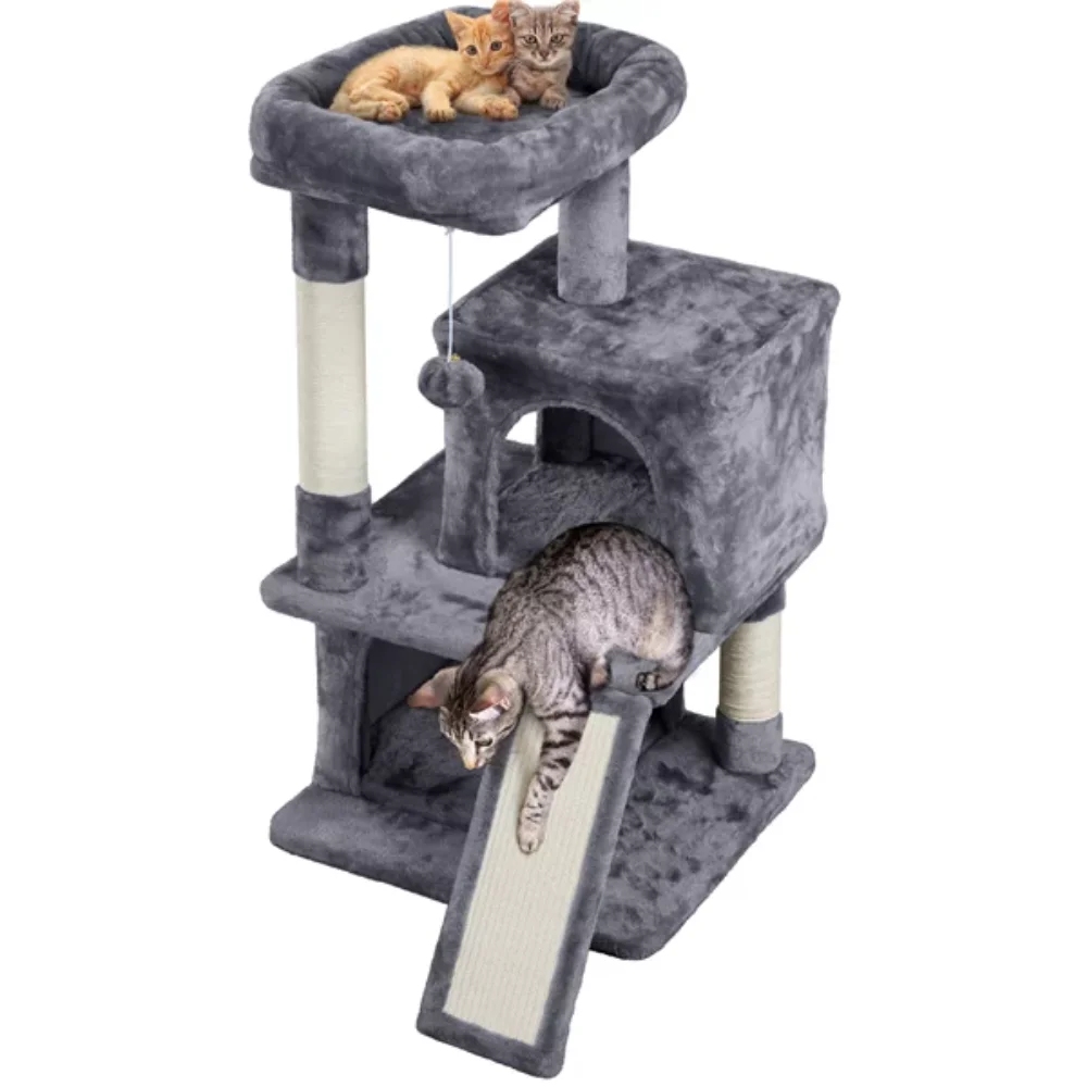 

36" Cat Tree with Condo and Scratching Post Tower, Dark Gray, Cat Supplies, Cat Toys, So That Cats Can Play Happily At Home