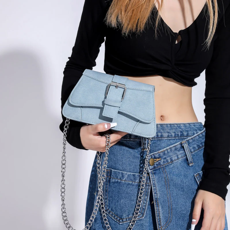 

Новинка 2023, модные женские сумки через плечо из искусственной кожи на цепочке, трендовая женская сумка-мессенджер, высококачественные синие и розовые сумки под подмышки