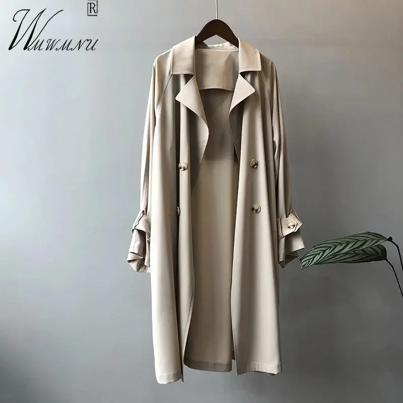 

Loose Casual Trench Coat For Women Plus Size Double Breasted Classic Windbreaker High Quality Mid Length Thin Gabardina Mujer