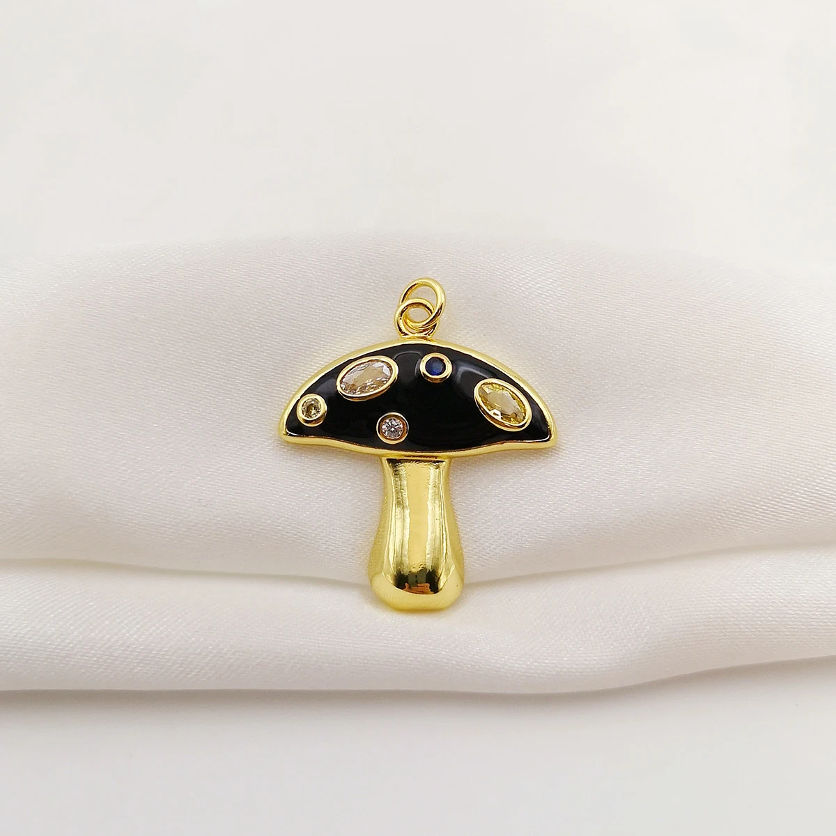 Copper Gold Plated Colored Enamel Mushroom Charms for Necklace DIY Jewelry Making Zirconia Fungi Pendant Jewelry Accessory Gifts 6