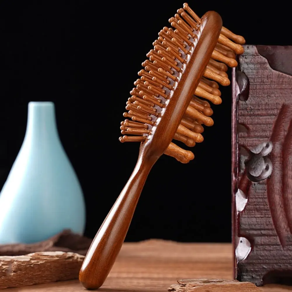Dual-Sided Sandalwood Anti-Static Scalp Massage Comb with Air Cushion