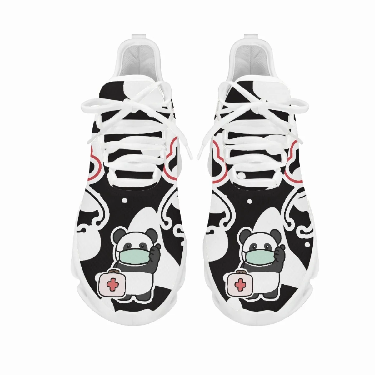 Yikeluo Nurse Panda Print Women Mesh Swing Sneakers Girls Breathable Lace up Platform Shoes for Ladies Footwear 2022