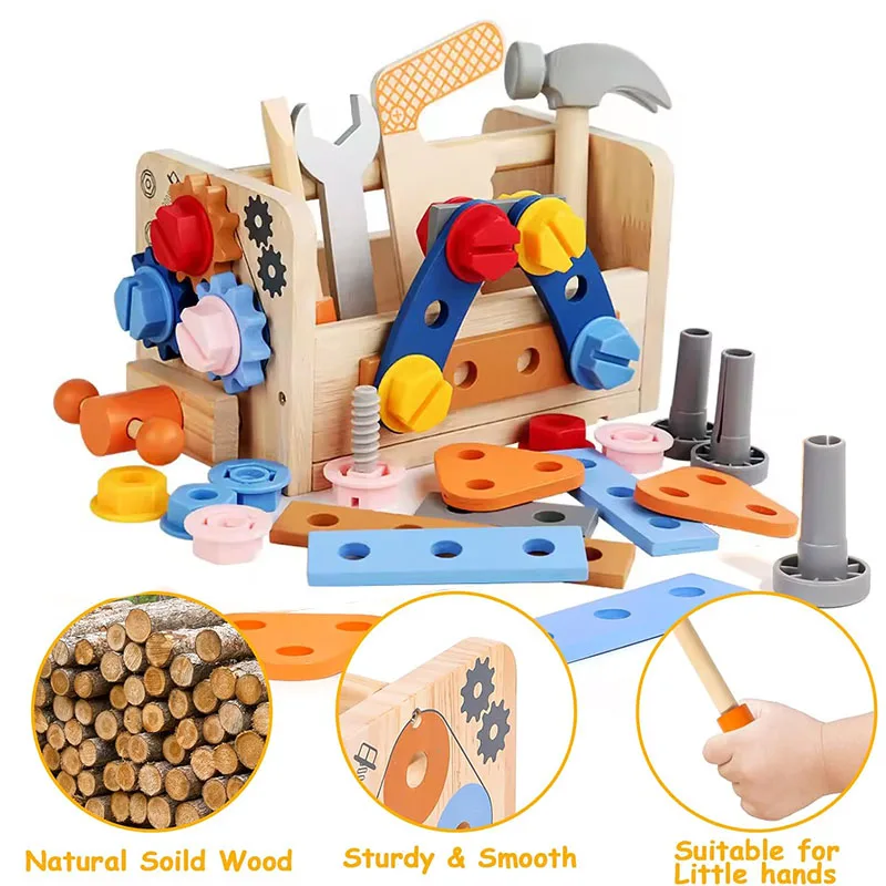 Children's Simulation Portable Toolbox Boys Girls Hands-on Repair Variety Disassembly Screw Set Educational Toys Wooden Tool Kit Kids Repair Toys Plastic Construction Toys Kids Construction Toys Nut Assembly Toys Home Repair Toys