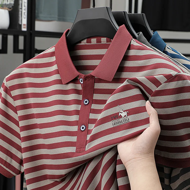 Men Striped Short Sleeve Polo Shirt Business Collar Casual Breathable Comfortable Top 22 undefined