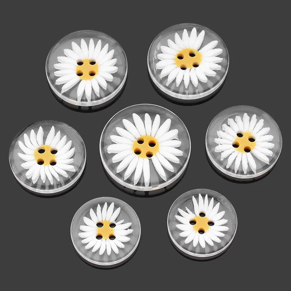 10pcs/Pack Daisy Resin Buttons Shirts Sweater Coats Clothes Collar Sewing Transparent Button Decorative DIY Material Accessories