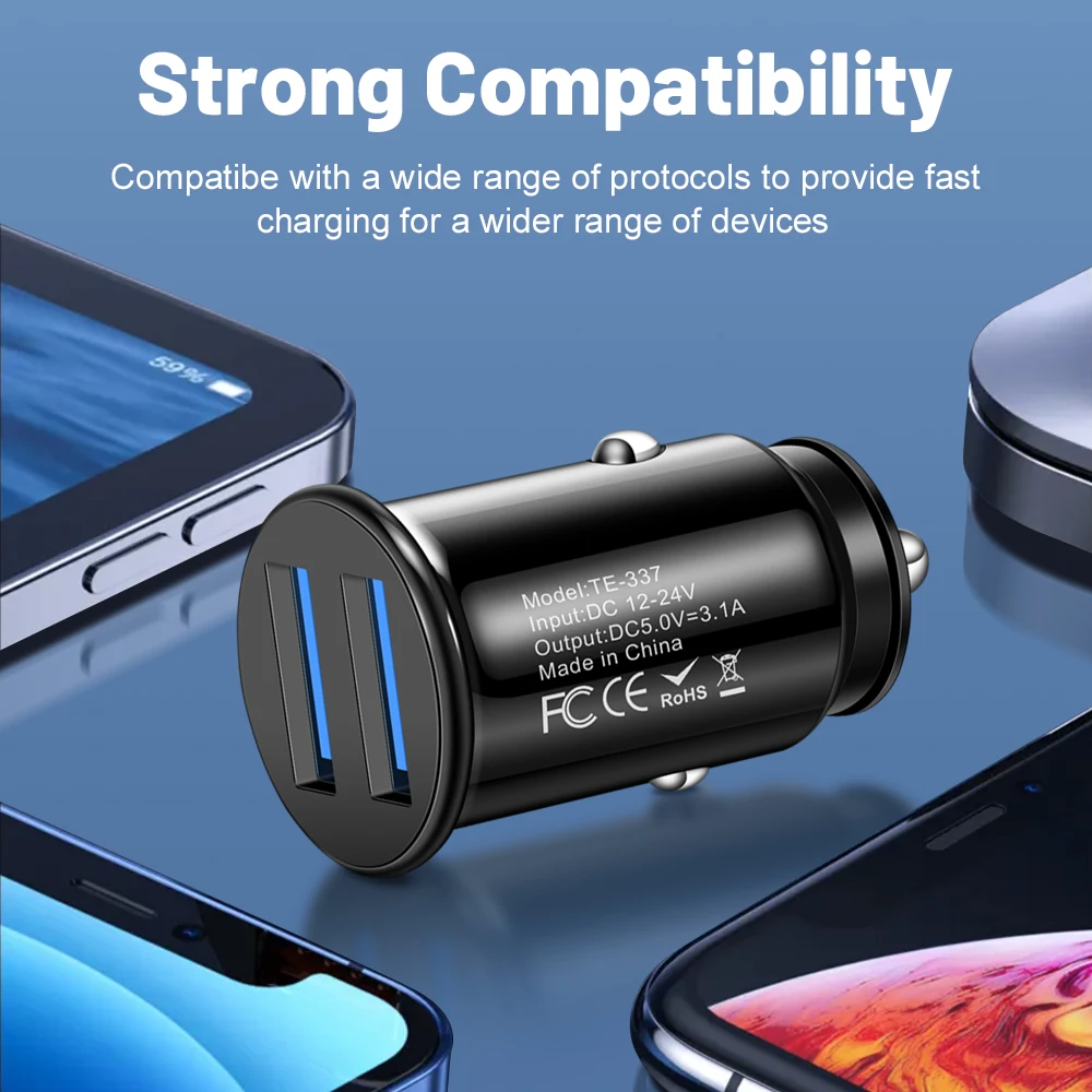 3.1A Mini 2 Port USB Car Charger Fast Charging Type C PD Auto Chargers Adapter For iPhone For Samsung For Huawei For Xiaomi