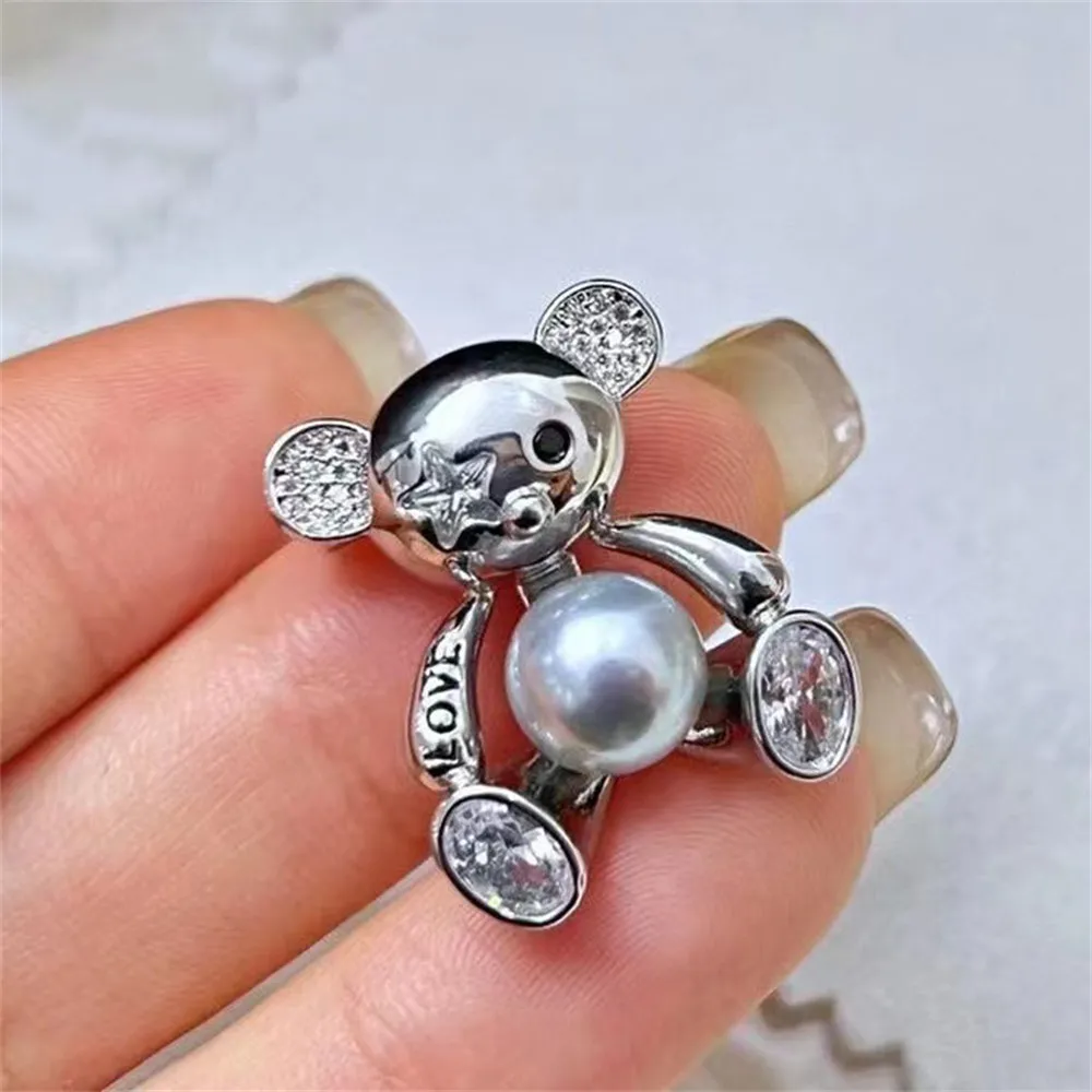 

DIY Pearl Small Accessories S925 Sterling Silver Pendant Empty Holder Bear Gold Silver Necklace Pendant with 7-9mm Beads