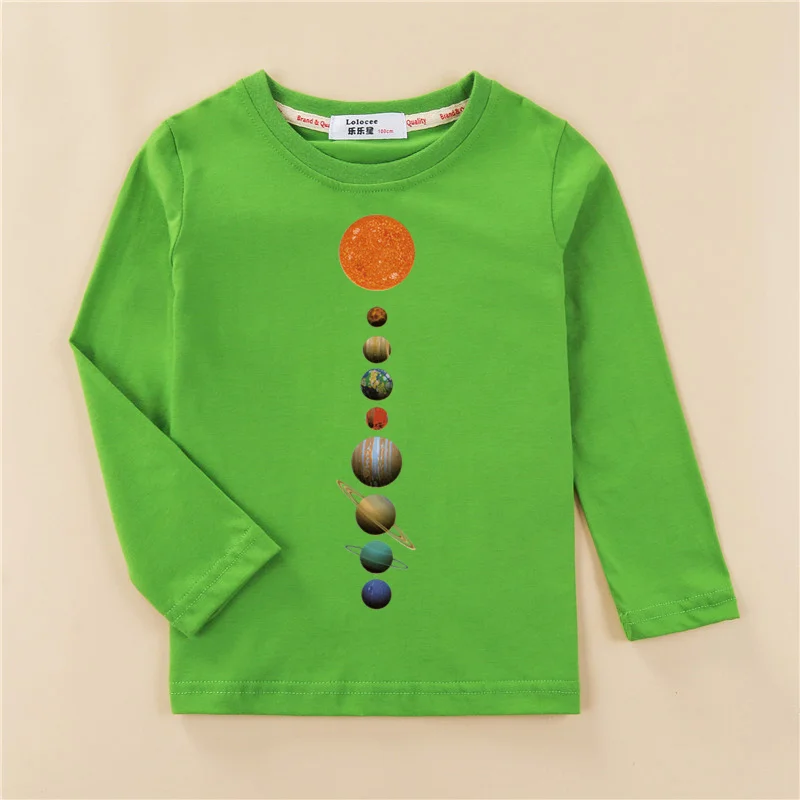 Kids Casual T-shirt Solar System Pattern Tops Baby Boys Cotton Fashion Shirt 3-14T Children Long Sleeved Tees 4