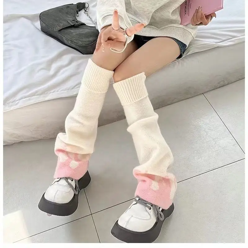 

Flame Knitted Wide Leg Socks Set New Y2K Girls' Leg Set Winter Warm Pink JK Girls Lolita Socks Set Flame Leg Warmers