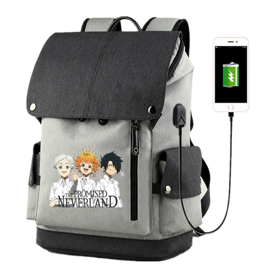 La Promessa Neverland Anime Usb Port Zaino Studenti School Book Laptop Men Travel Bag