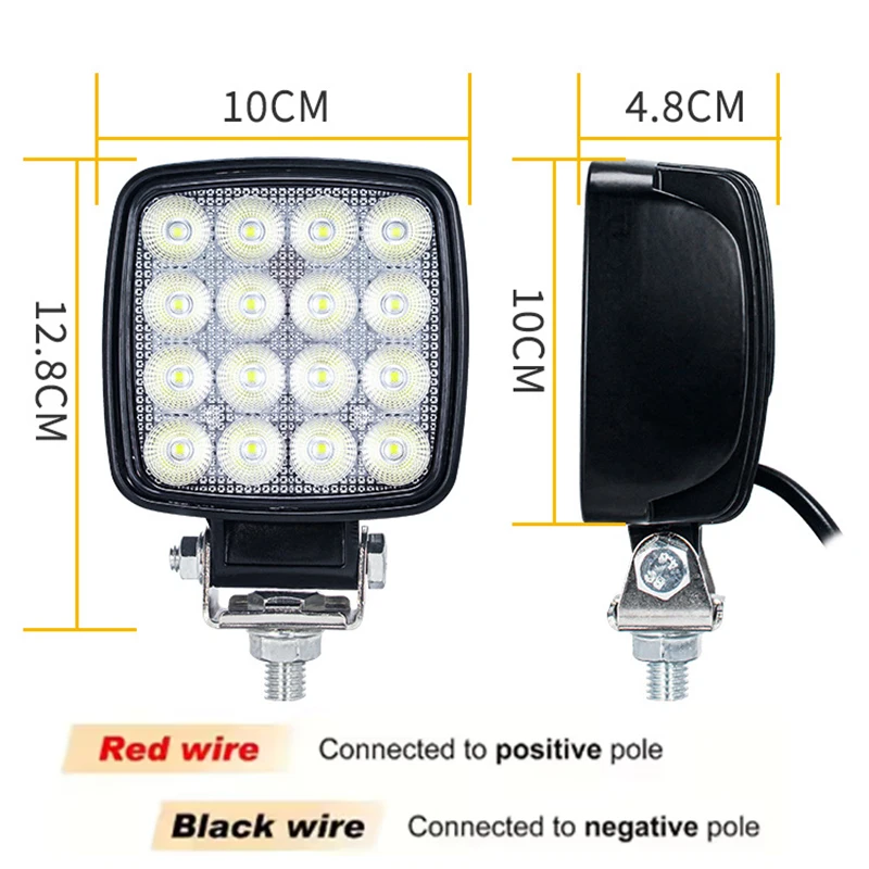 1개 사각형 LED 오프로드 라이트 12V 24V 48W 플러드 LED 작업등 트랙터 굴삭기 트럭 ATV UTV 그레이더 크롤러 도저 로더용