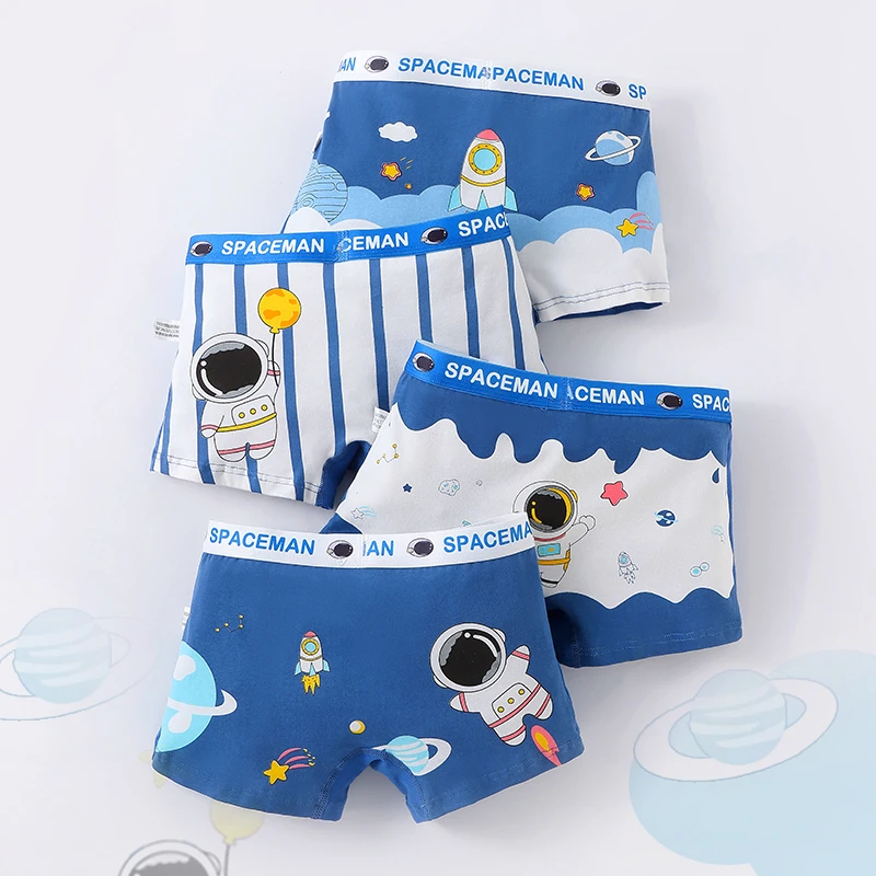4Pcs/Lot Boy Cotton Underwear Kids Large Size Astronaut Cotton Children