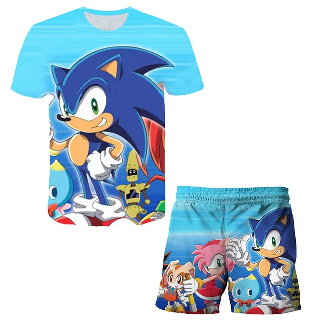 Novos Meninos e Meninas Super Sonic T-shirt Harajuku Sonic Imprimir Terno  T-shirt + Shorts Moda Street Style Mangas Curtas das Crianças - AliExpress