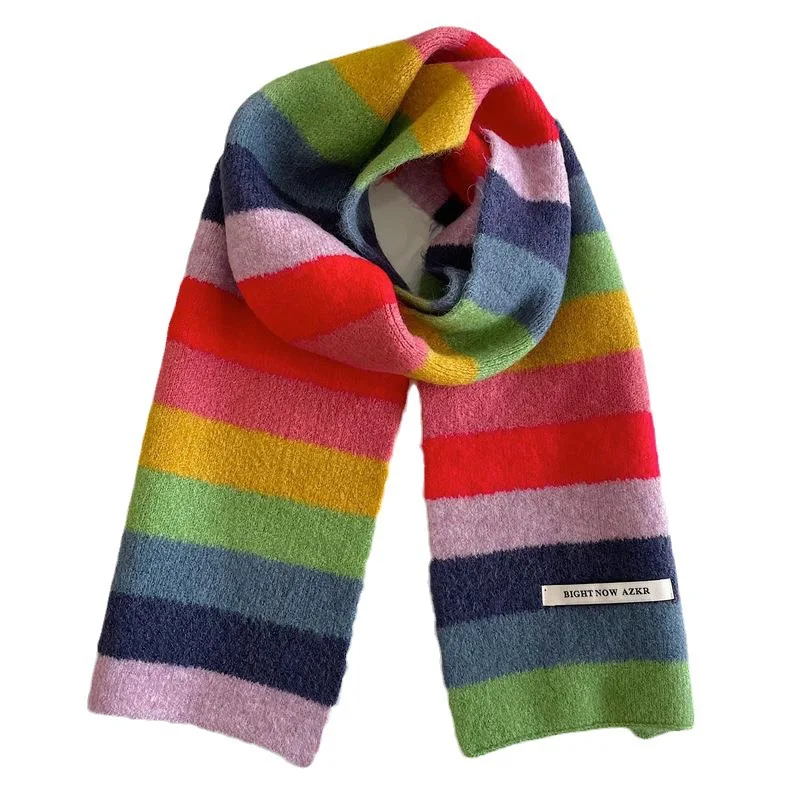 Winter Accessories Tartan Scarf Knitted Scarf Women Chiffon Scarf Rainbow Stripes Mohair Scarf for Men And Women in Winter