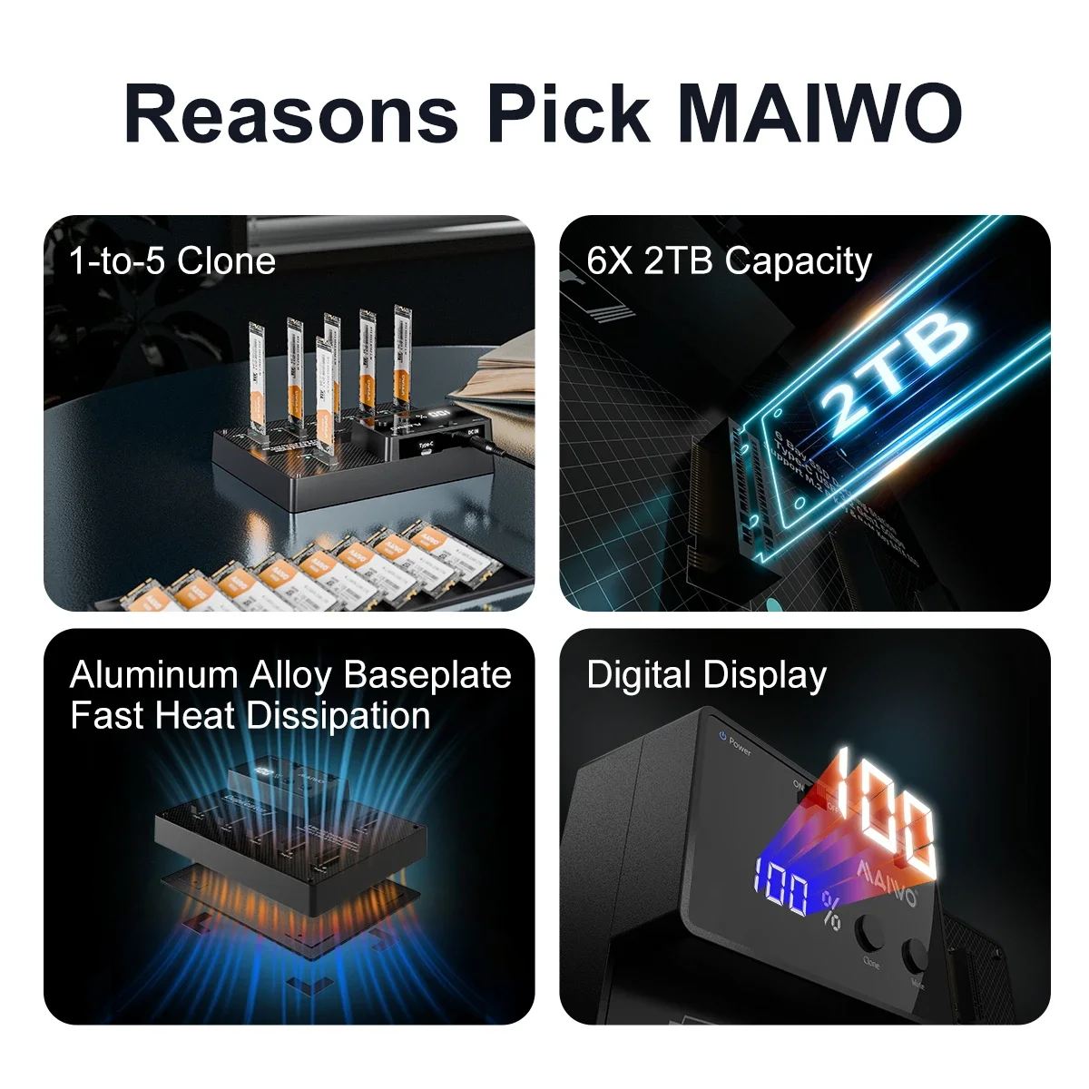 MAIWO Offline Clone 6 Bay M.2 SATA NGFF SSD Enclosure Case Support USB 3.1 to M2 SSD Docking Station For M.2 sata ngff Disk