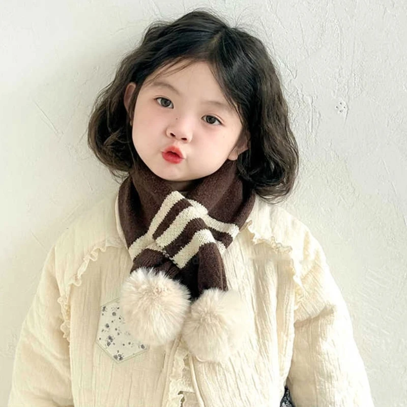 Winter Knitted Children's Scarf Baby Pom Scarf Soft Scarves Neck Collar Cartoon Bear Girl Neckerchief Warmer Stuff