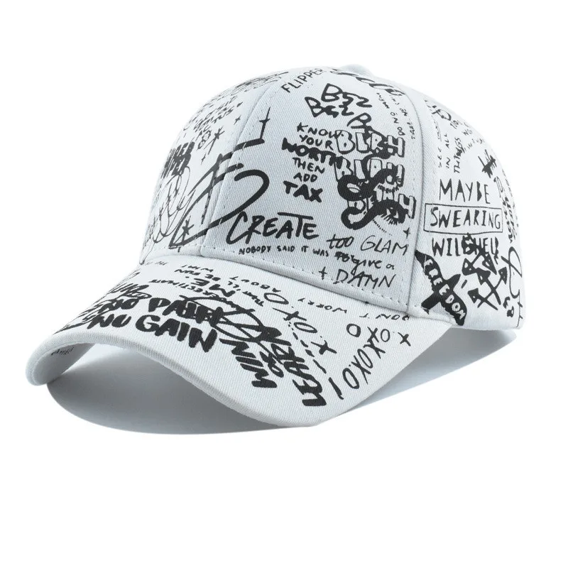 Tennis Caps Fashion Graffiti Printing Adjustable Letter Outdoor Cotton Shade Men Women Summer