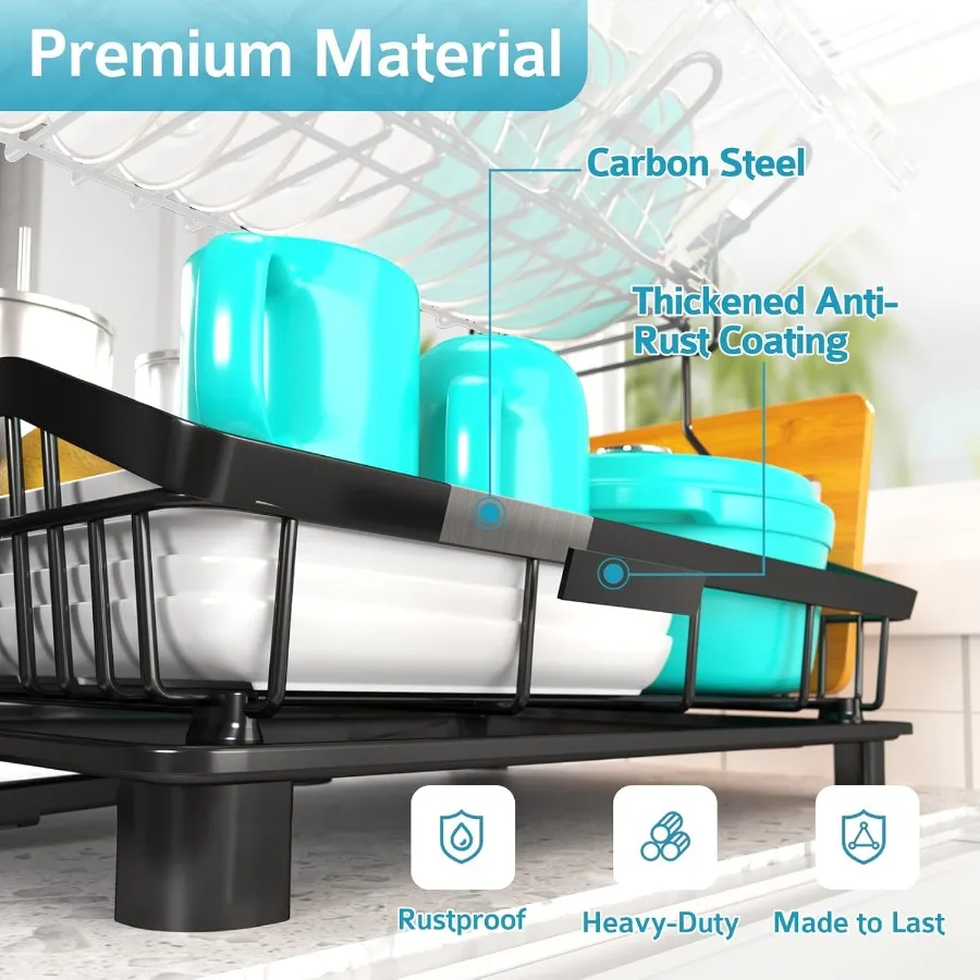 Dish Drying Rack 2 Tier Large Capacity Dish Rack Dish Racks for Kitchen Counter with Drainboard Rustproof Dish Drainer with Rem