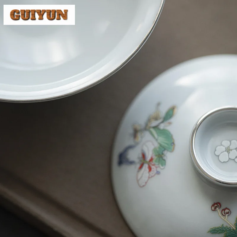 Japanese Moon Butterfly Gaiwan Aesthetic High Foot Tea Bowl Tea Tureen Making Cover Bowl Cha Tableware Equipment Decoration