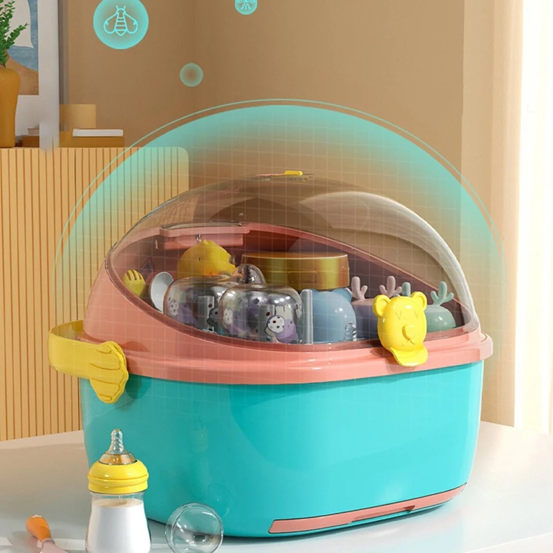 HOT-Baby Bottle Storage Box, Waterproof Mold Holder, Cup Organizer With Lid, Dustproof Baby Food Utensils