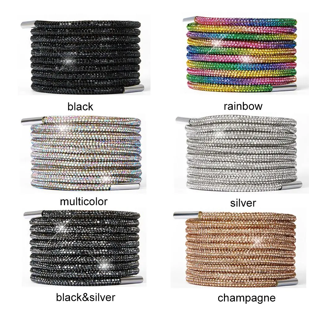 Luxury Rhinestone Shoelaces Rainbow Diamond Shoe laces Sneakers Laces Round Shoelace 100/120/140/160CM 1Pc DIY Strings rhinestone shoe lace