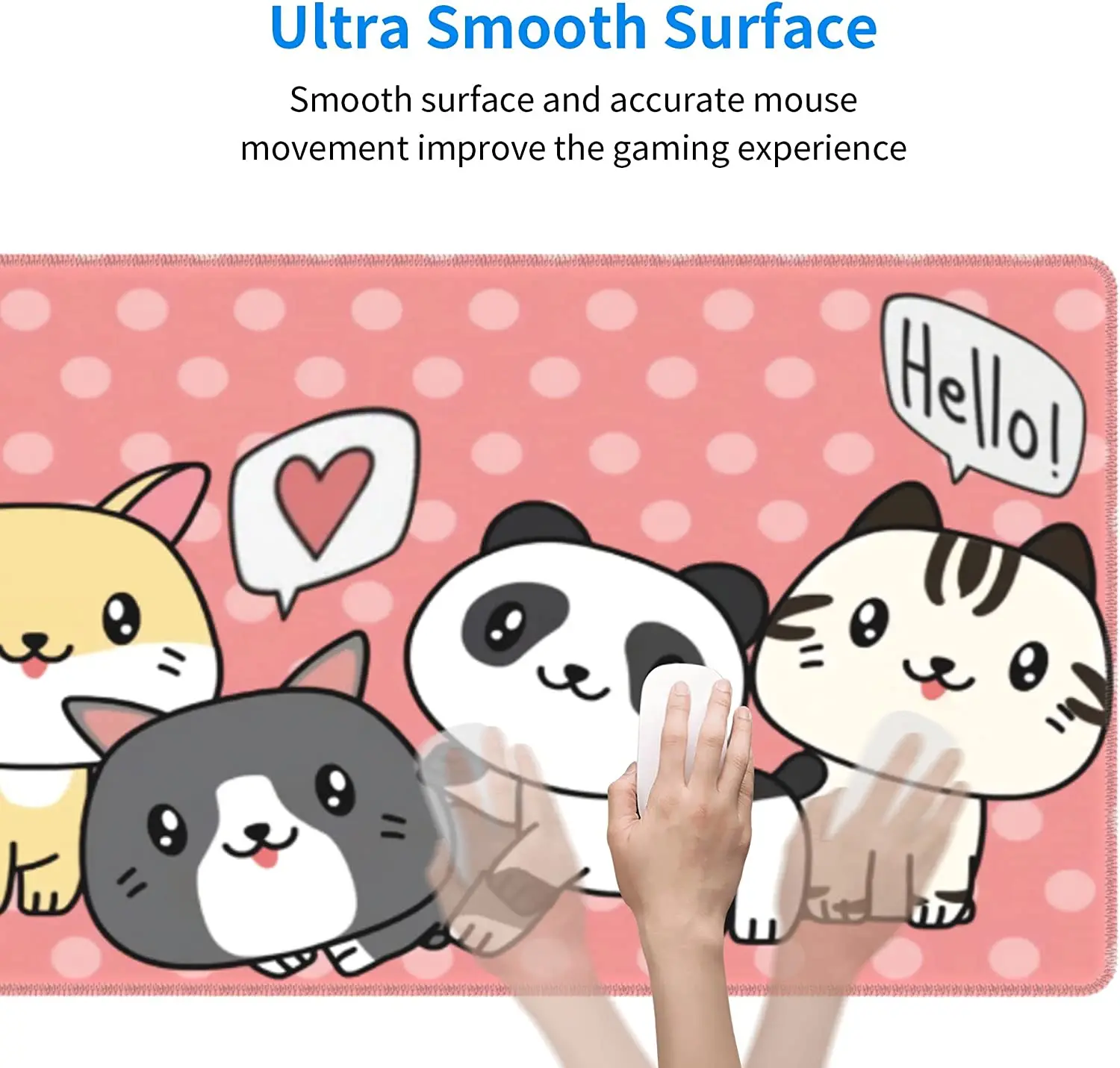 Red Dot Cute Kittens Cat Gaming Mouse Pad Kawaii Girls Desk Mat Long Extended Pads Big Mousepad Desktop for Home Office Decor