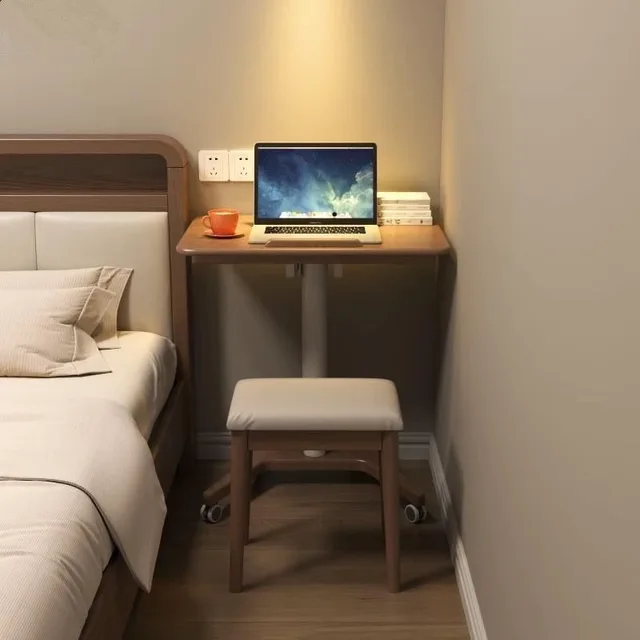 Solid Wood Lifting Computer Desk Movable Small Apartment Desk Home Study Table Foldable Small Desk with Wheels