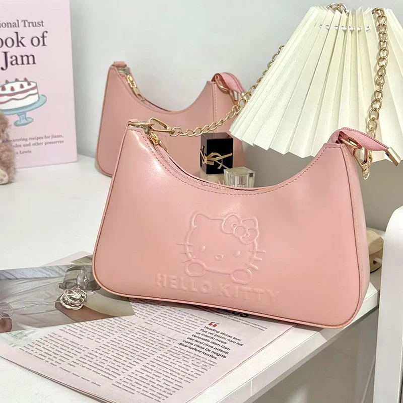 Girl'S Pink Handbag With Cartoon Cute Printed Armpit Bag Fashion Women Mini Shoulder Bag Pu Phone Bag