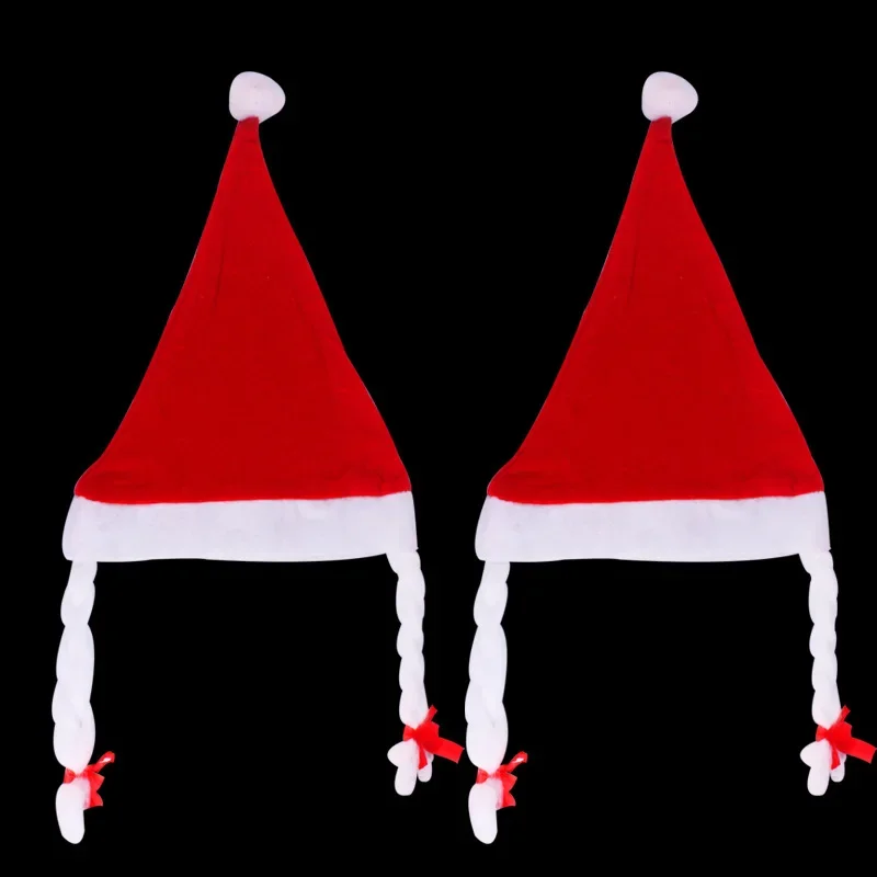 Hot sale Christmas Hat with Braids Red Non-woven cloth Party Hats New Year Christmas decorations Gift Supplies