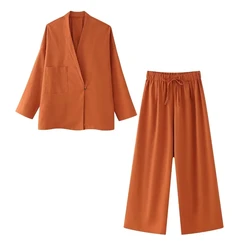 Two Piece Sets Women Pant Suit Conjunto de Dos Piezas de Moda Para Mujer Solid Long Sleeve Jackets Coat With Pockets 2024 Suits