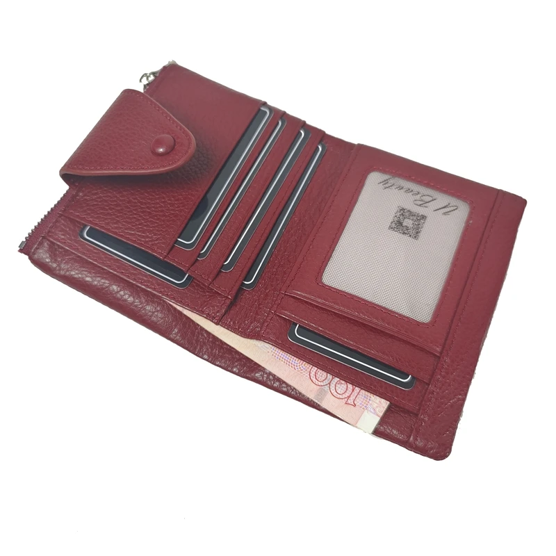 Soft Genuine Cow Leather Women Short Wallet Fashion Snap Button Closure Casual Cowhide Coin Pocket Purse ID Card Holders Purses