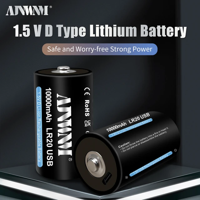 R20 Battery D size Rechargeable battery 1.5V 10000mAh USB charging Li-ion  batteries for Gas stove, flashlight, water heater - AliExpress