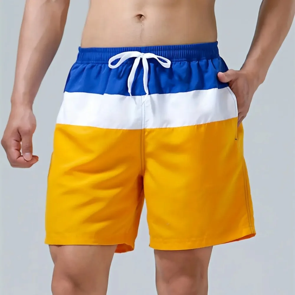 Trendy Color Block Pattern Print Men's Women Swim Trunks Quick Dry Drawstring Beach Shorts Men's Pants Swimwear For Summer Beach 2