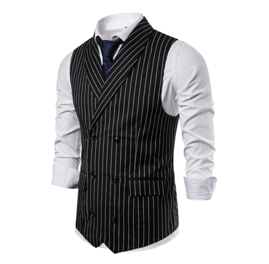 

Жилет мужской из смешанного хлопка, двубортный стильный полосатый Повседневный жилет с воротником-стойкой