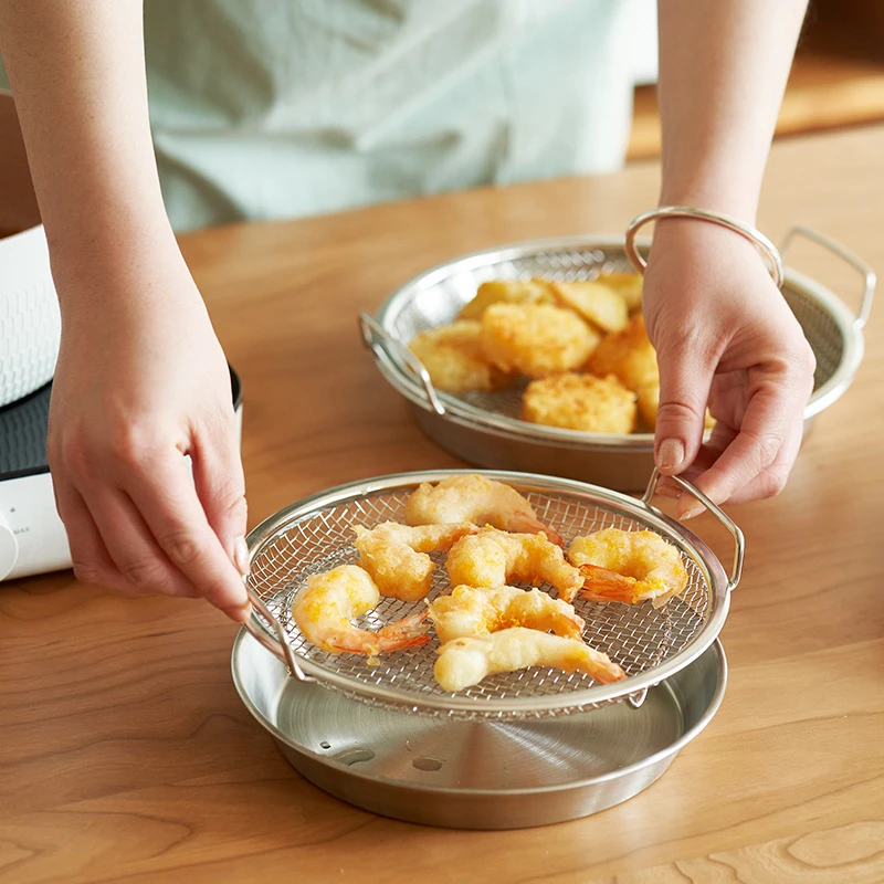 Fried Strainer Stainless Steel Drain Pan Food Tray Drain Pan Fry Pan Oil Strainer Cooling Drain